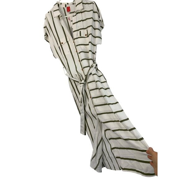 Red Carter Shay Safari Striped Button-Down Midi Shirt Dress Belt Pockets L 8742 - Picture 12 of 16